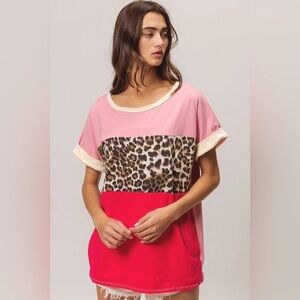 BiBi Leopard Printed Jersey  Color Block Roll Up